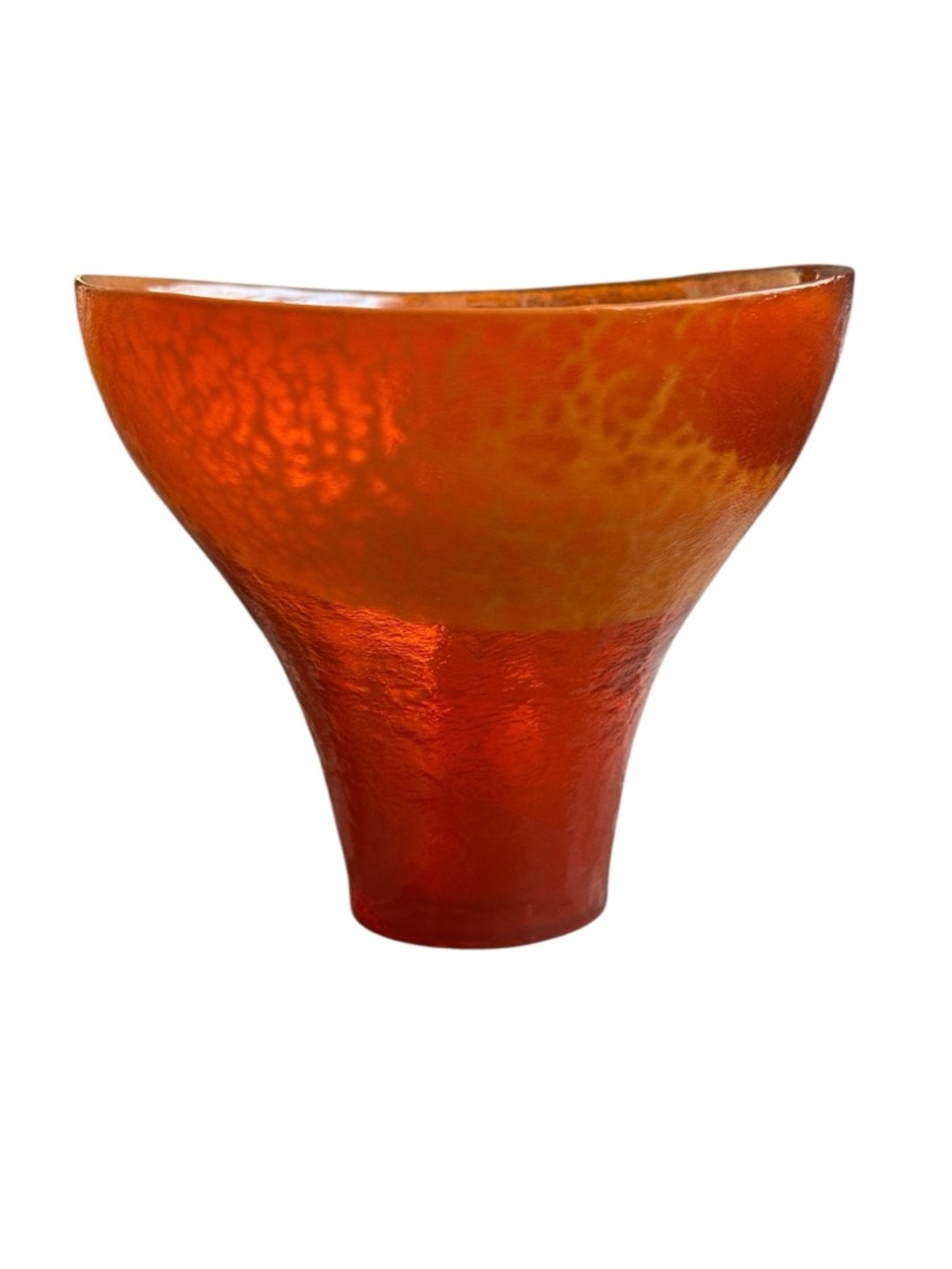 Orange Red Murano Crate & Barrel Art Glass Sunset Bowl Abstract Made in Italy